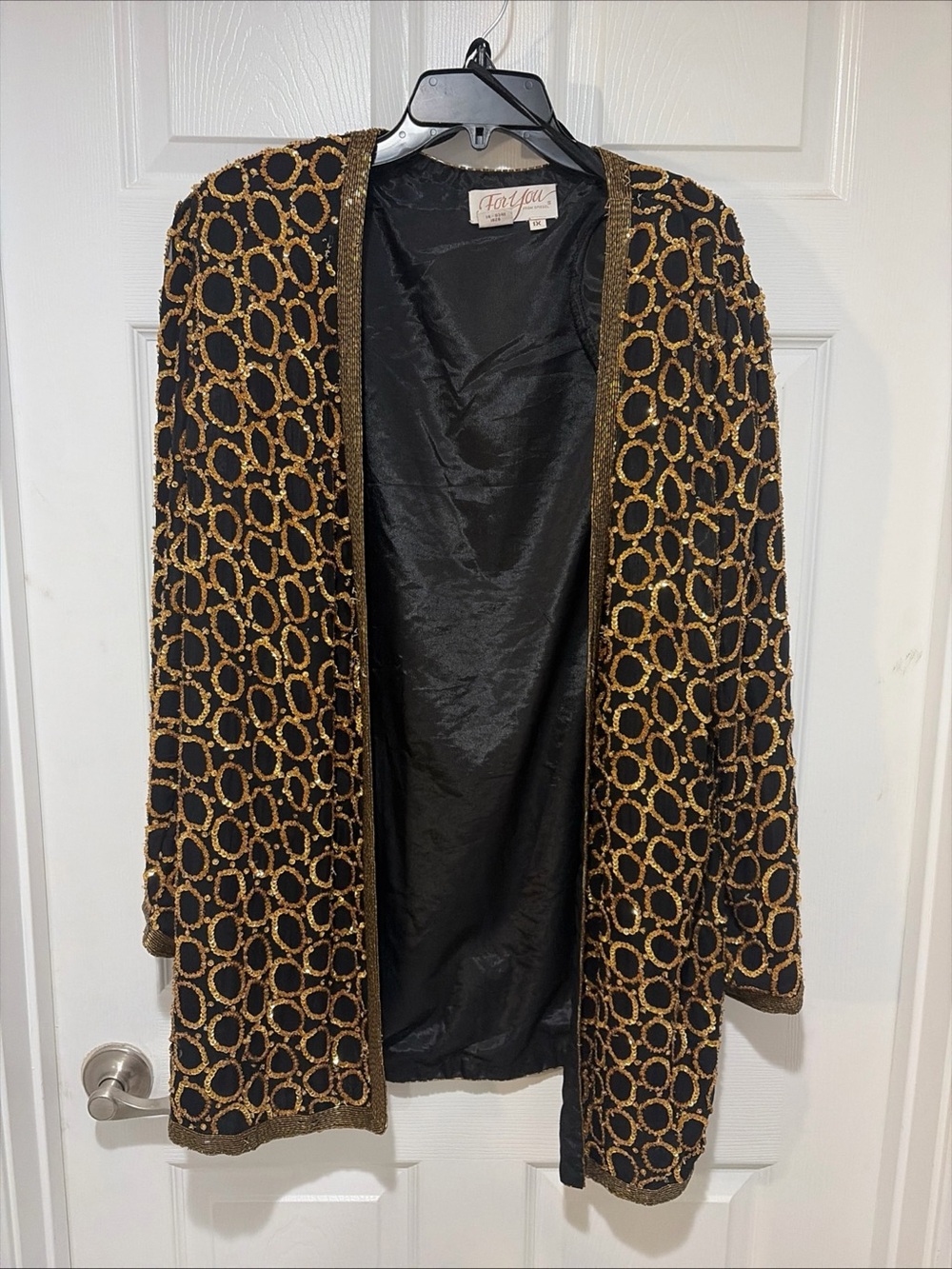 FOR YOU BY SPIEGEL Vintage 80s Black & Gold Openfront Beaded Evening Jacket